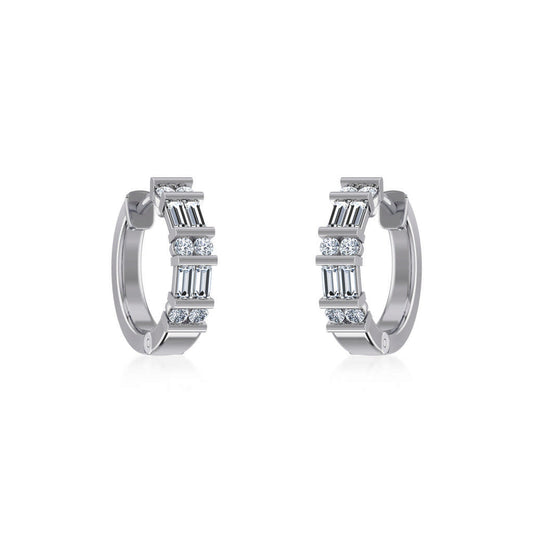 10K White Gold Womens Round Baguette Diamond Small Huggies Earrings 5/8 Ctw