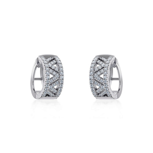 10K White Gold Womens Round Diamond Small Huggies Earrings 7/8 Ctw