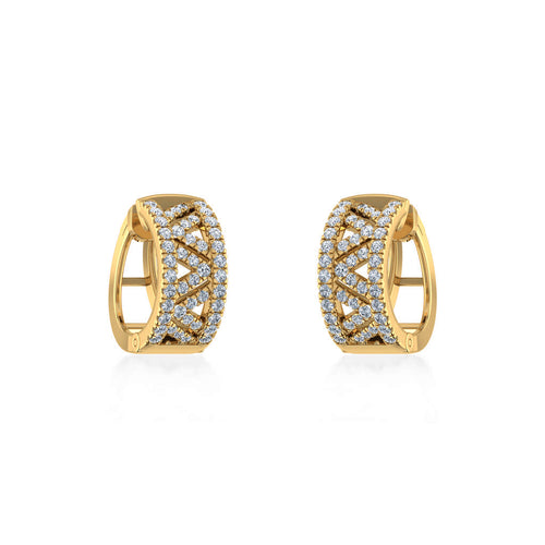 10K Yellow Gold Womens Round Diamond Small Huggies Earrings 7/8 Ctw
