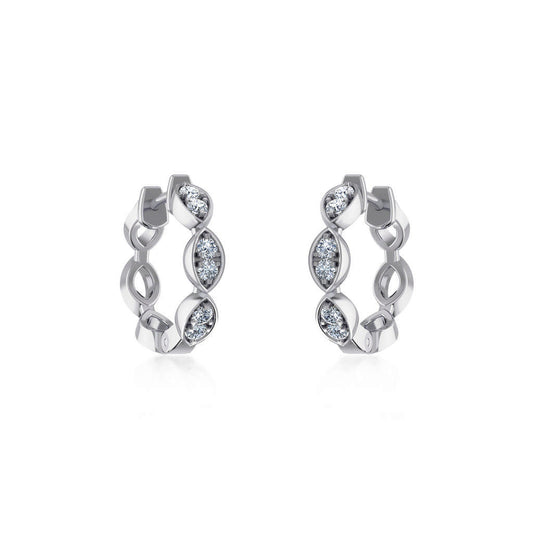 10K White Gold Womens Round Diamond Small Huggies Earrings 1/3 Ctw