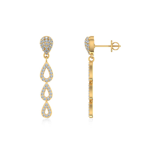 10K Yellow Gold Round Diamond Drop Shape Dangling Earrings 3/4 Ctw