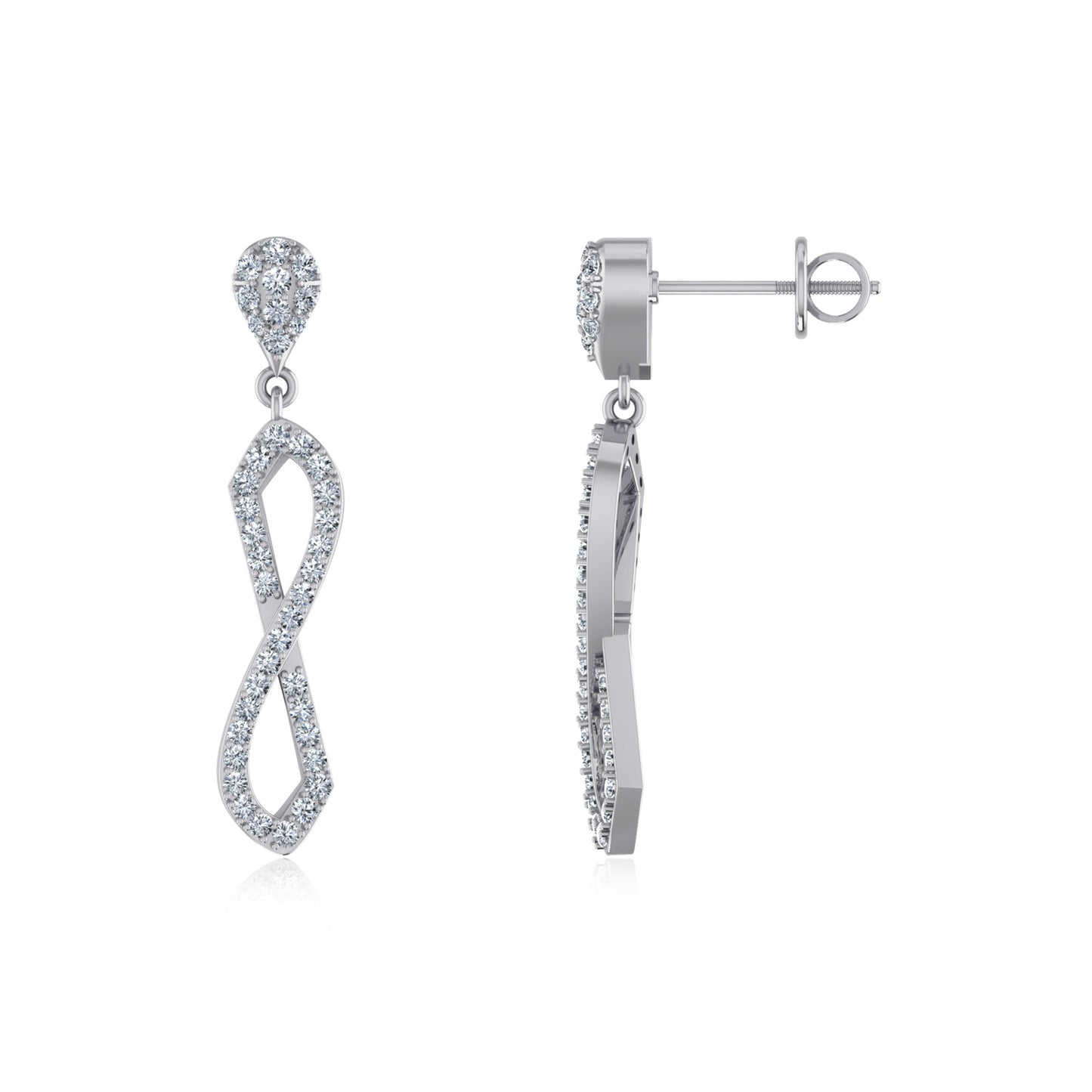 10K White Gold Round Diamond Twisted Dangling Earrings 7/8 Ctw