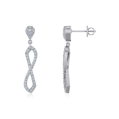 10K White Gold Round Diamond Twisted Dangling Earrings 7/8 Ctw