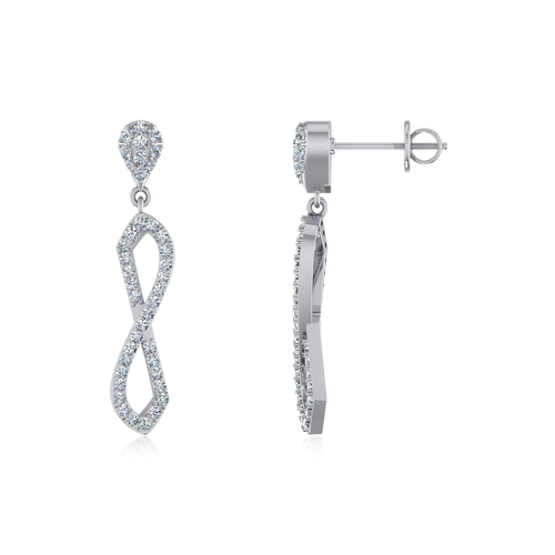 10K White Gold Round Diamond Twisted Dangling Earrings 7/8 Ctw
