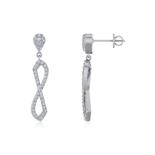 10K White Gold Round Diamond Twisted Dangling Earrings 7/8 Ctw