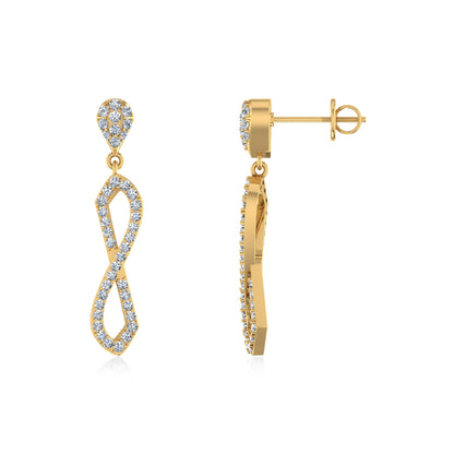 10K Yellow Gold Round Diamond Twisted Dangling Earrings 7/8 Ctw