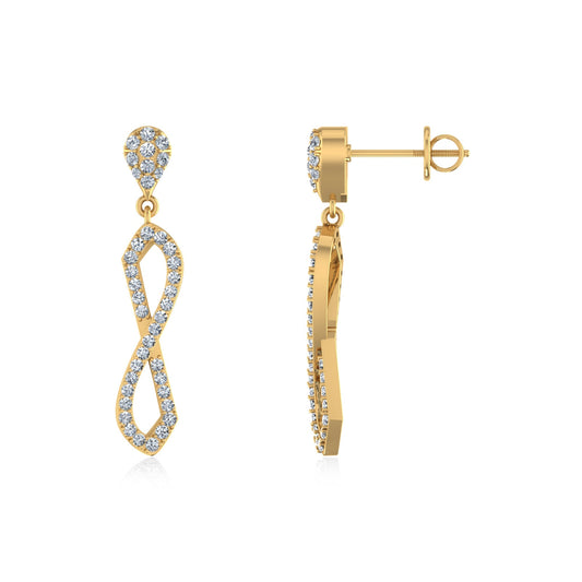 10K Yellow Gold Round Diamond Twisted Dangling Earrings 7/8 Ctw