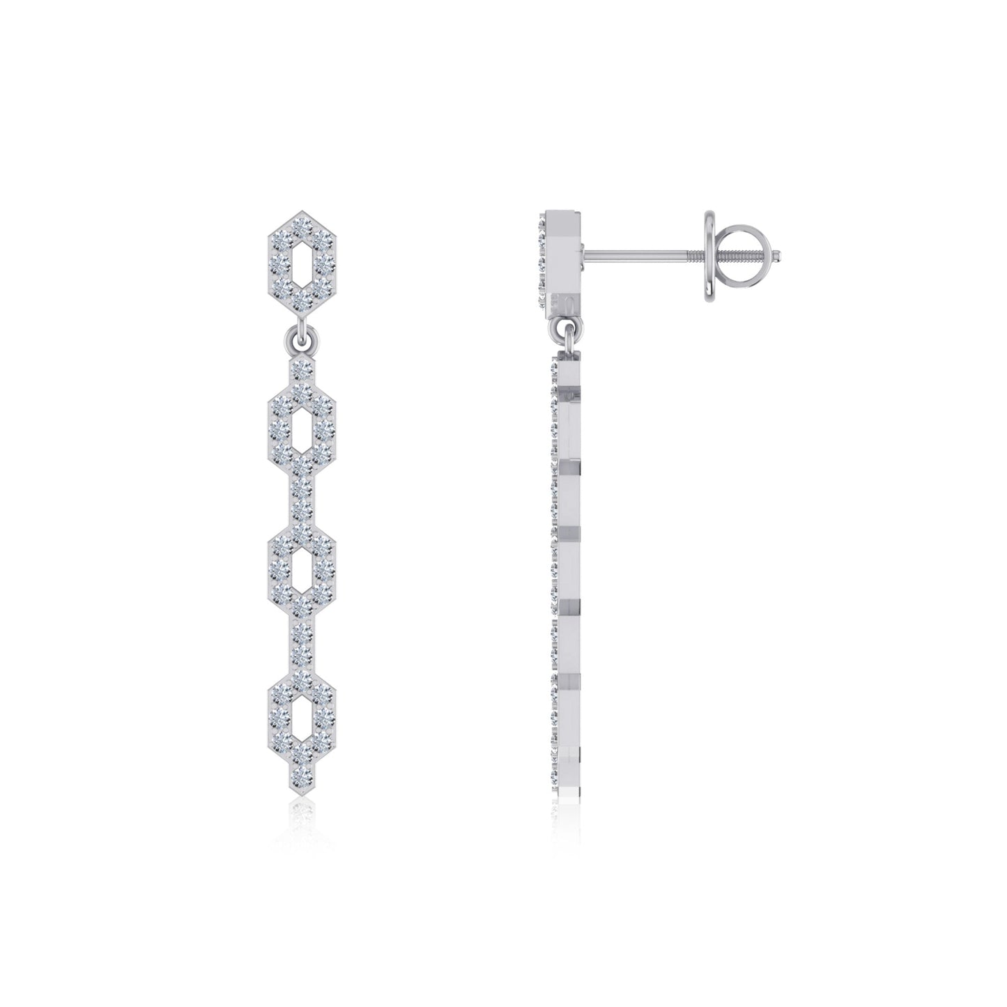 10K White Gold Round Diamond Designer Dangling Earrings 3/4 Ctw