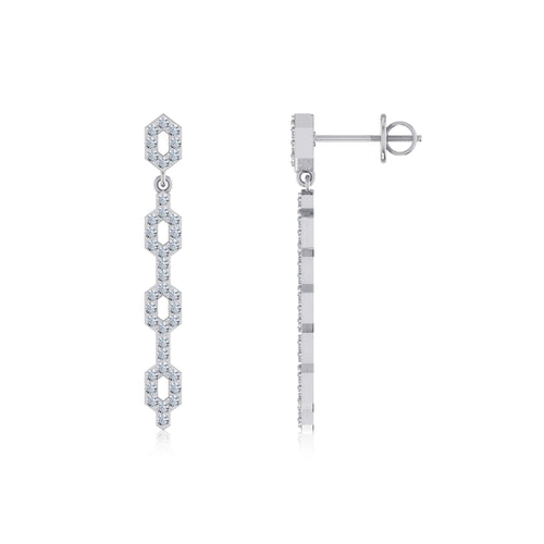 10K White Gold Round Diamond Designer Dangling Earrings 3/4 Ctw