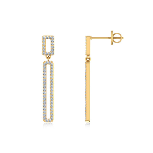 10K Yellow Gold Round Diamond Designer Dangling Earrings 1/2 Ctw