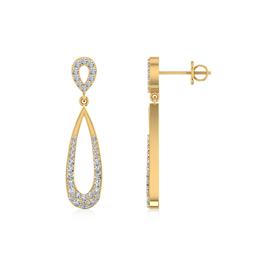 10K Yellow Gold Round Diamond Drop Shape Dangling Earrings 1/2 Ctw