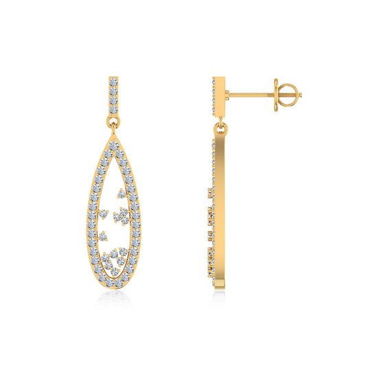10K Yellow Gold Round Diamond Designer Dangling Earrings 5/8 Ctw