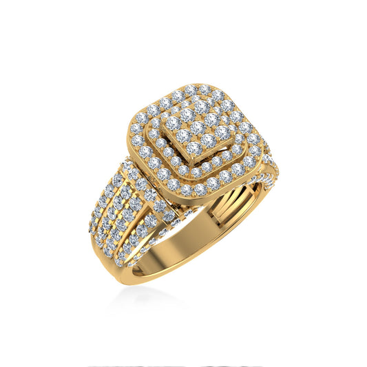 10K Yellow Gold Round Diamond Square Shape Size 7 Head Ladies Ring 2 Ctw