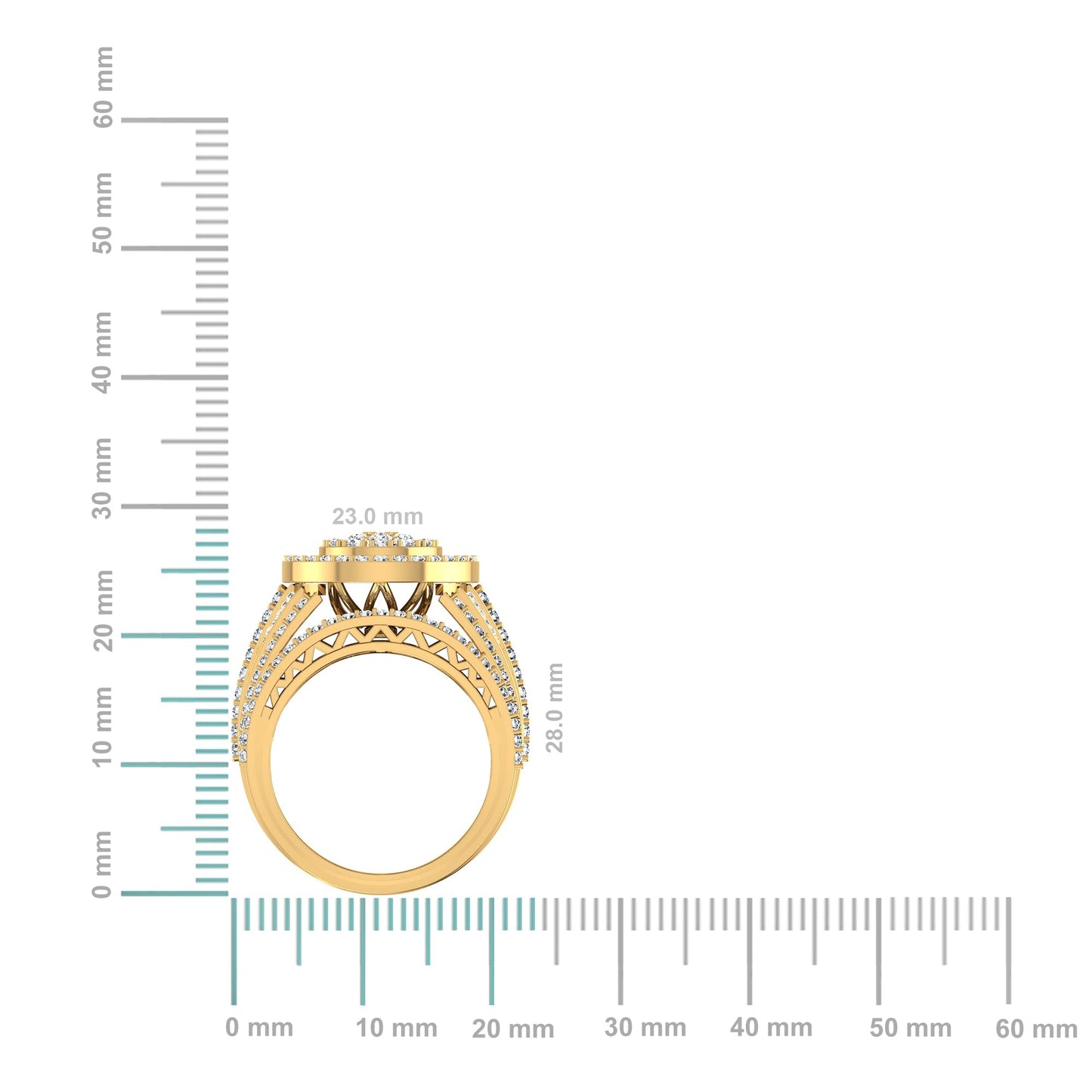 10K Yellow Gold Round Baguette Diamond Designer Size 7 Head Ladies Ring 2-1/3 Ctw