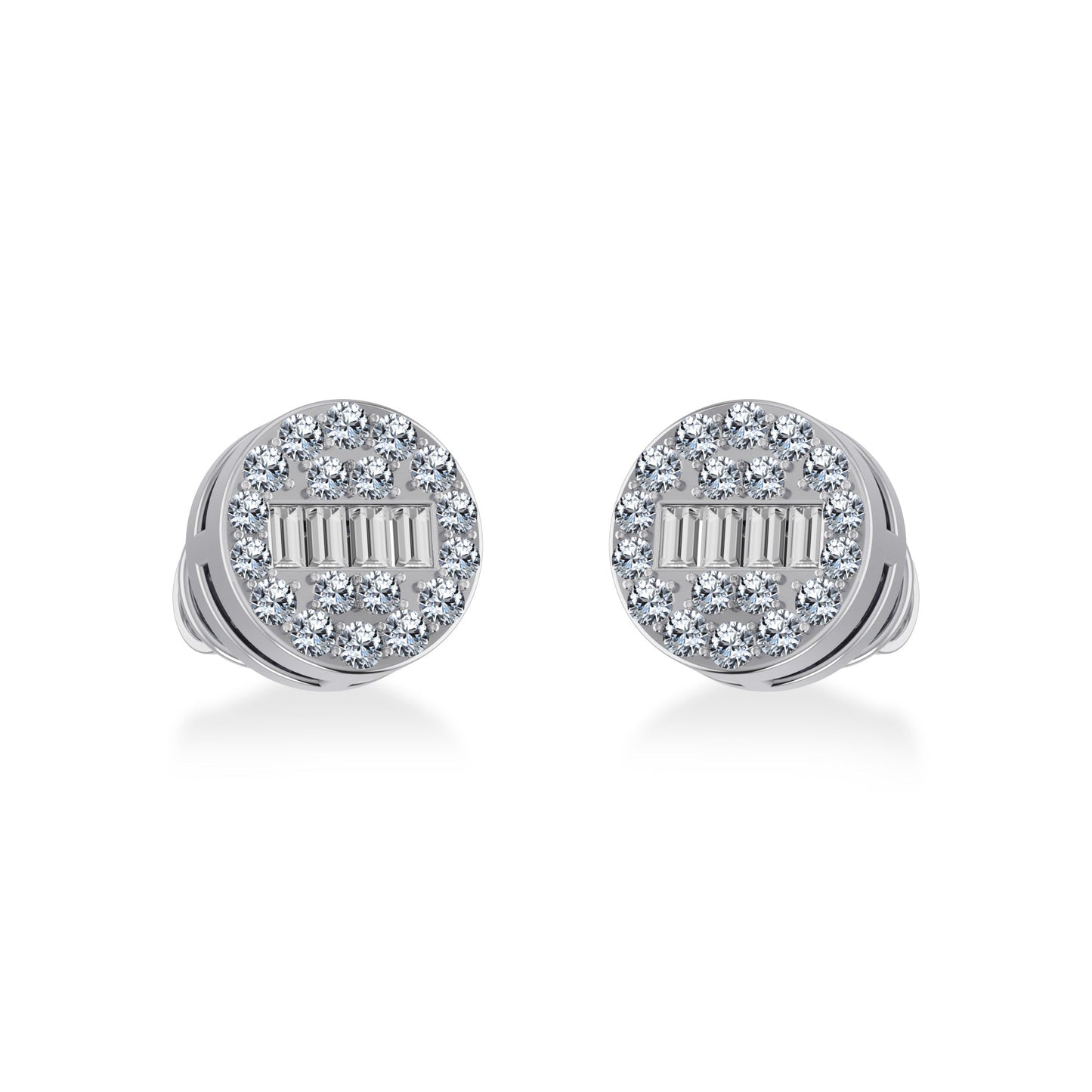 10K White Gold Round Baguette Diamond Cluster Stud Earrings 1/5 Ctw