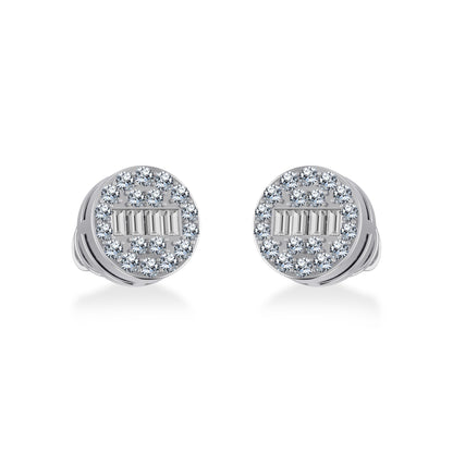 10K White Gold Round Baguette Diamond Cluster Stud Earrings 1/5 Ctw