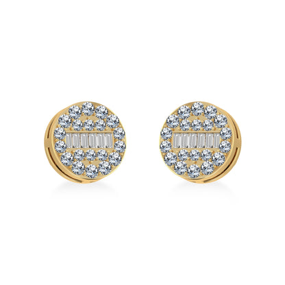 10K Yellow Gold Round Baguette Diamond Cluster Stud Earring 3/8 Ctw