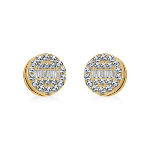 10K Yellow Gold Round Baguette Diamond Cluster Stud Earring 3/8 Ctw