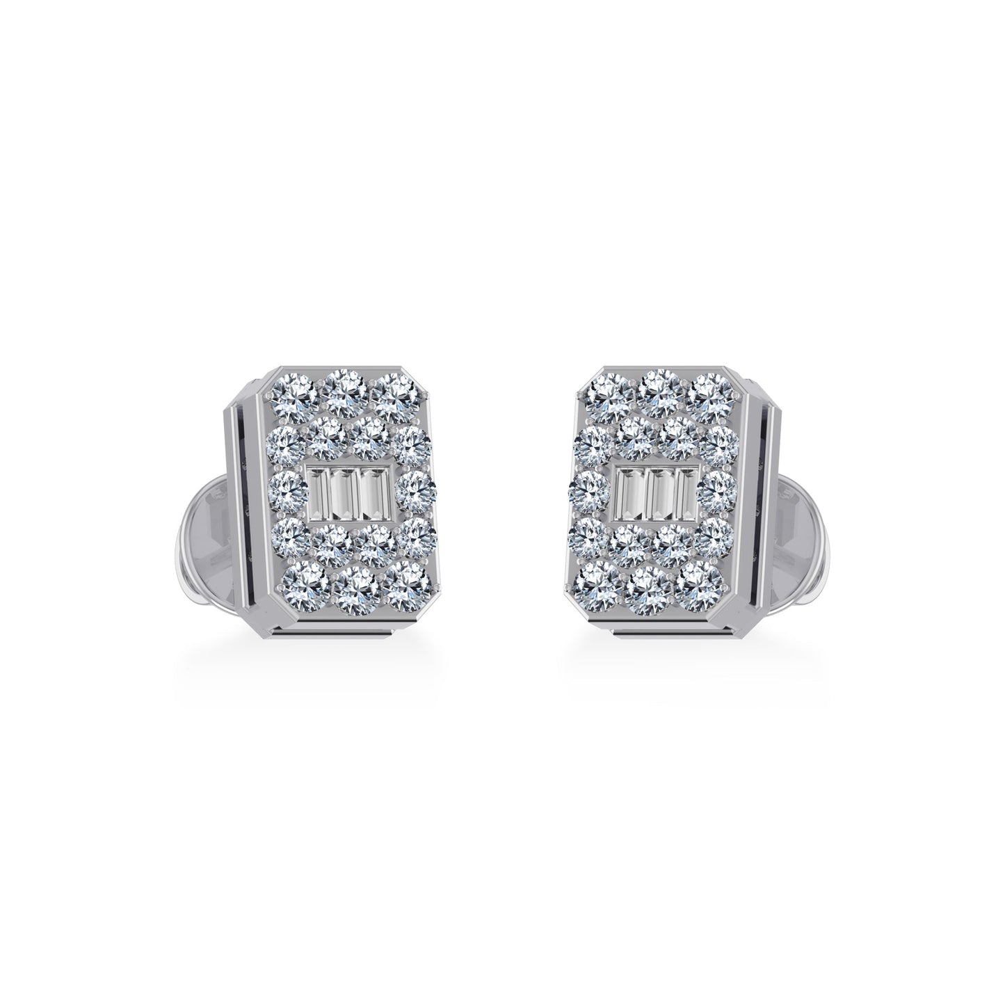 10K White Gold Baguette Diamond Emerald Shape Stud Earring 1/5 Ctw