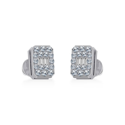 10K White Gold Baguette Diamond Emerald Shape Stud Earring 1/5 Ctw