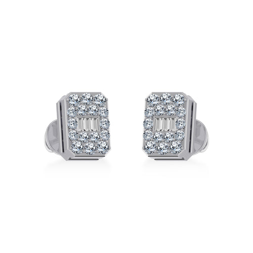 10K White Gold Baguette Diamond Emerald Shape Stud Earring 1/5 Ctw