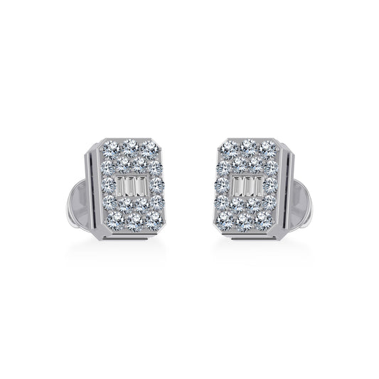 10K White Gold Baguette Diamond Emerald Shape Stud Earring 1/5 Ctw