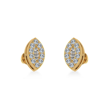 10K Yellow Gold Baguette Diamond Marquise Shape Stud Earrings 1/4 Ctw