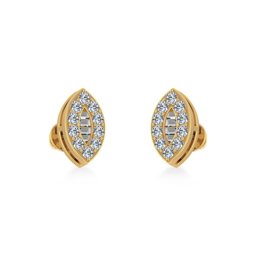 10K Yellow Gold Baguette Diamond Marquise Shape Stud Earrings 1/4 Ctw