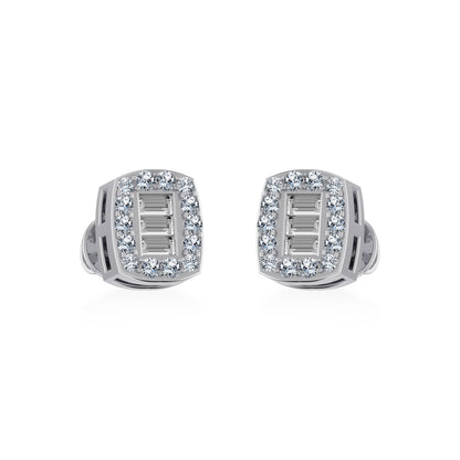 10K White Gold Round Baguette Diamond Square Shape Stud Earrings 1/5 Ctw