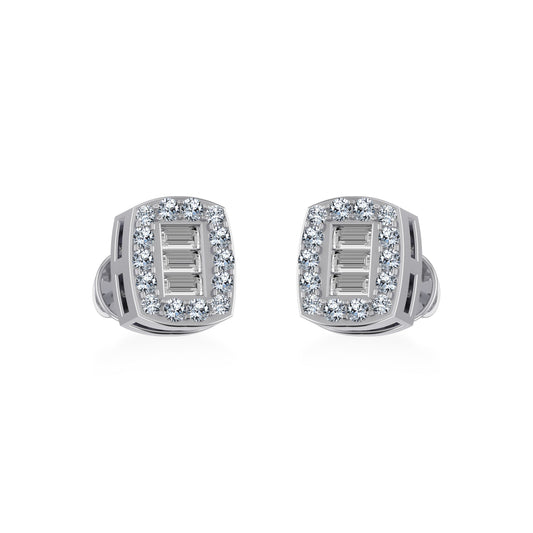 10K White Gold Round Baguette Diamond Square Shape Stud Earrings 1/5 Ctw