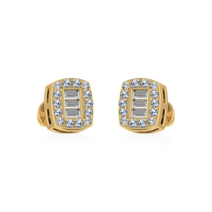 10K Yellow Gold Round Baguette Diamond Stud Earring 1/5 Ctw