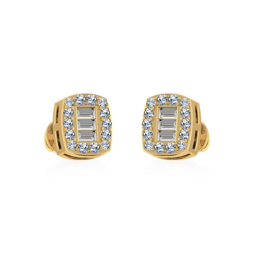 10K Yellow Gold Round Baguette Diamond Stud Earring 1/5 Ctw
