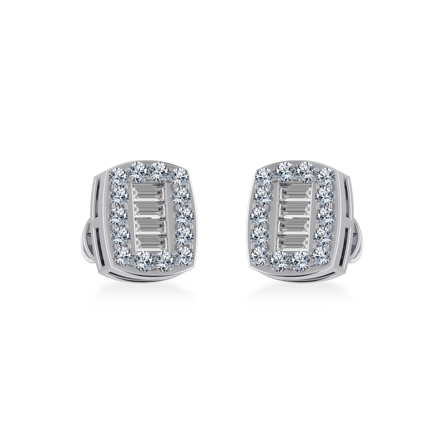 10K White Gold Round Baguette Diamond Stud Earring 3/8 Ctw