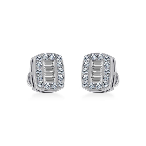 10K White Gold Round Baguette Diamond Stud Earring 3/8 Ctw