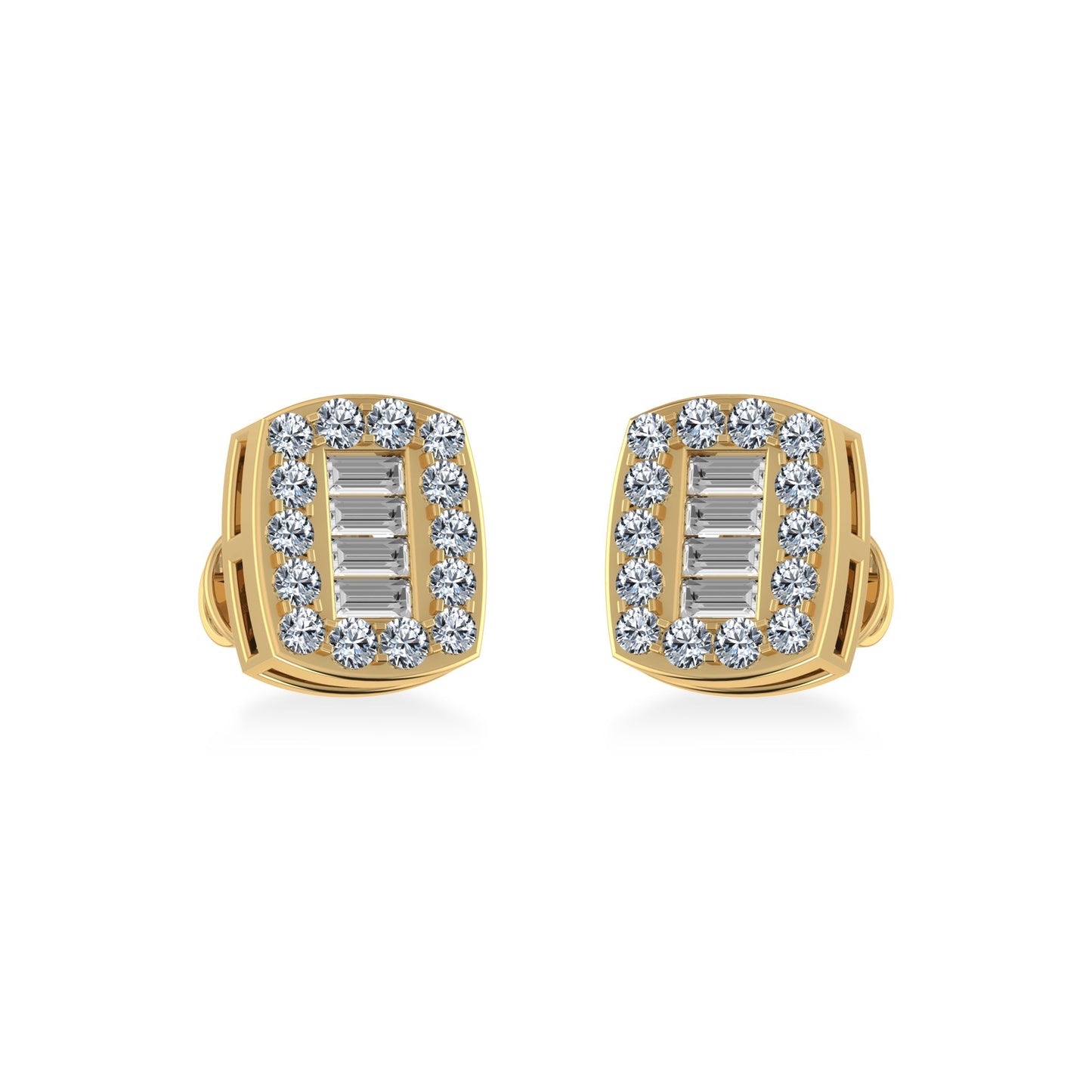 10K Yellow Gold Round Baguette Diamond Stud Earring 3/8 Ctw