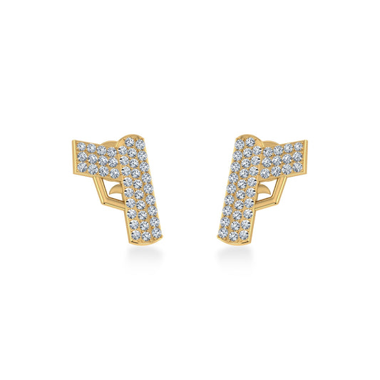 10K Yellow Gold Round Baguette Diamond Gun Stud Earrings 1/5 Ctw