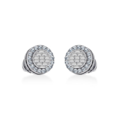 10K White Gold Round Baguette Diamond Stud Earring 1/3 Ctw