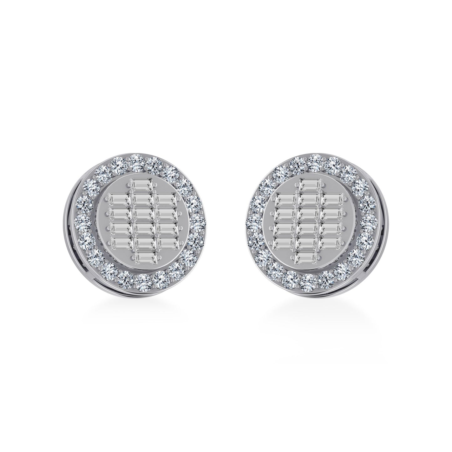10K White Gold Round Baguette Diamond Stud Earring 5/8 Ctw