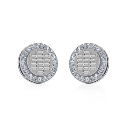 10K White Gold Round Baguette Diamond Stud Earring 5/8 Ctw