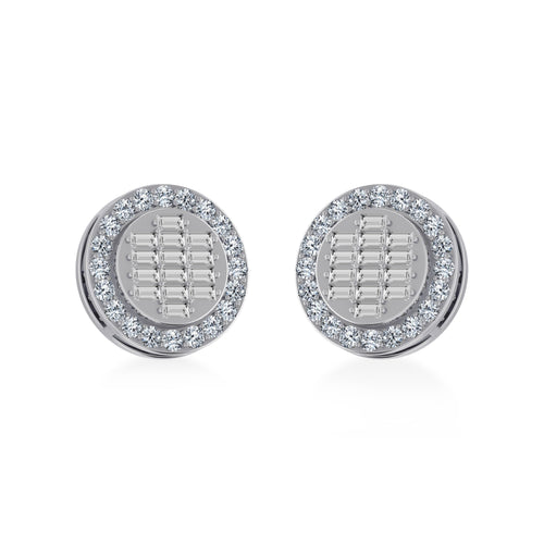 10K White Gold Round Baguette Diamond Stud Earring 5/8 Ctw
