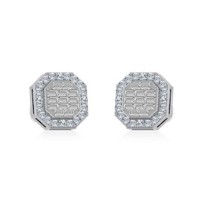 10K White Gold Diamond Designer Stud Earring 1/2 Ctw