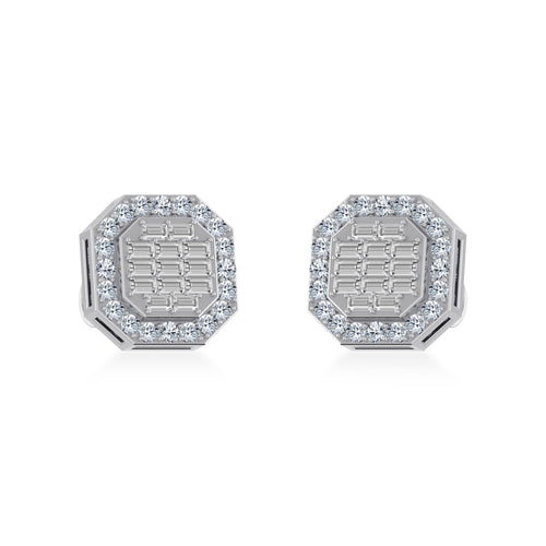 10K White Gold Diamond Designer Stud Earring 1/2 Ctw