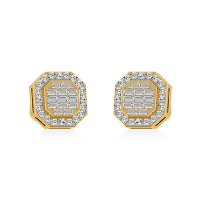 10K Yellow Gold Diamond Designer Stud Earring 1/2 Ctw