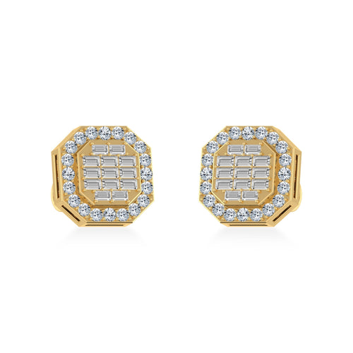 10K Yellow Gold Diamond Designer Stud Earring 1/2 Ctw