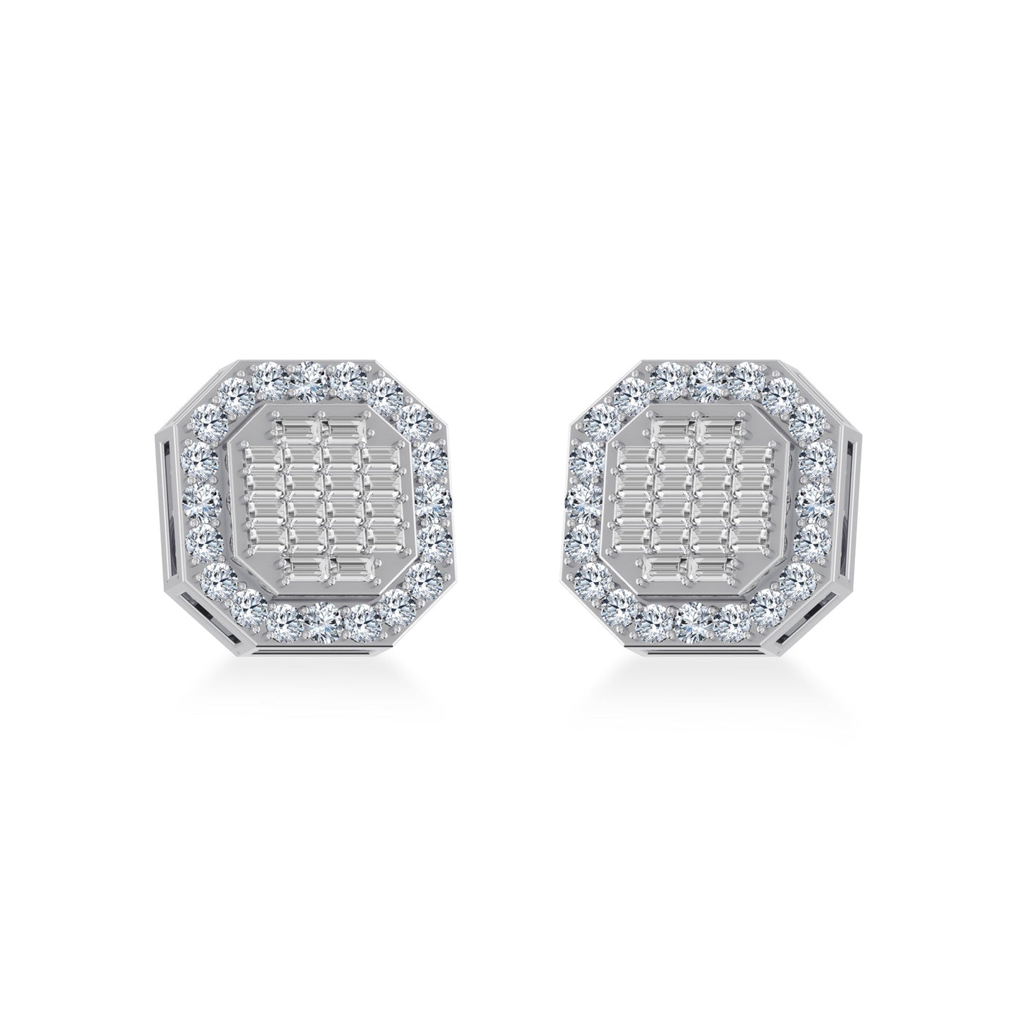 10K White Gold Diamond Designer Stud Earring 7/8 Ctw