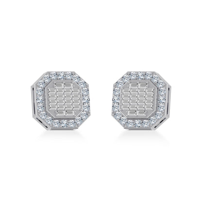 10K White Gold Diamond Designer Stud Earring 7/8 Ctw