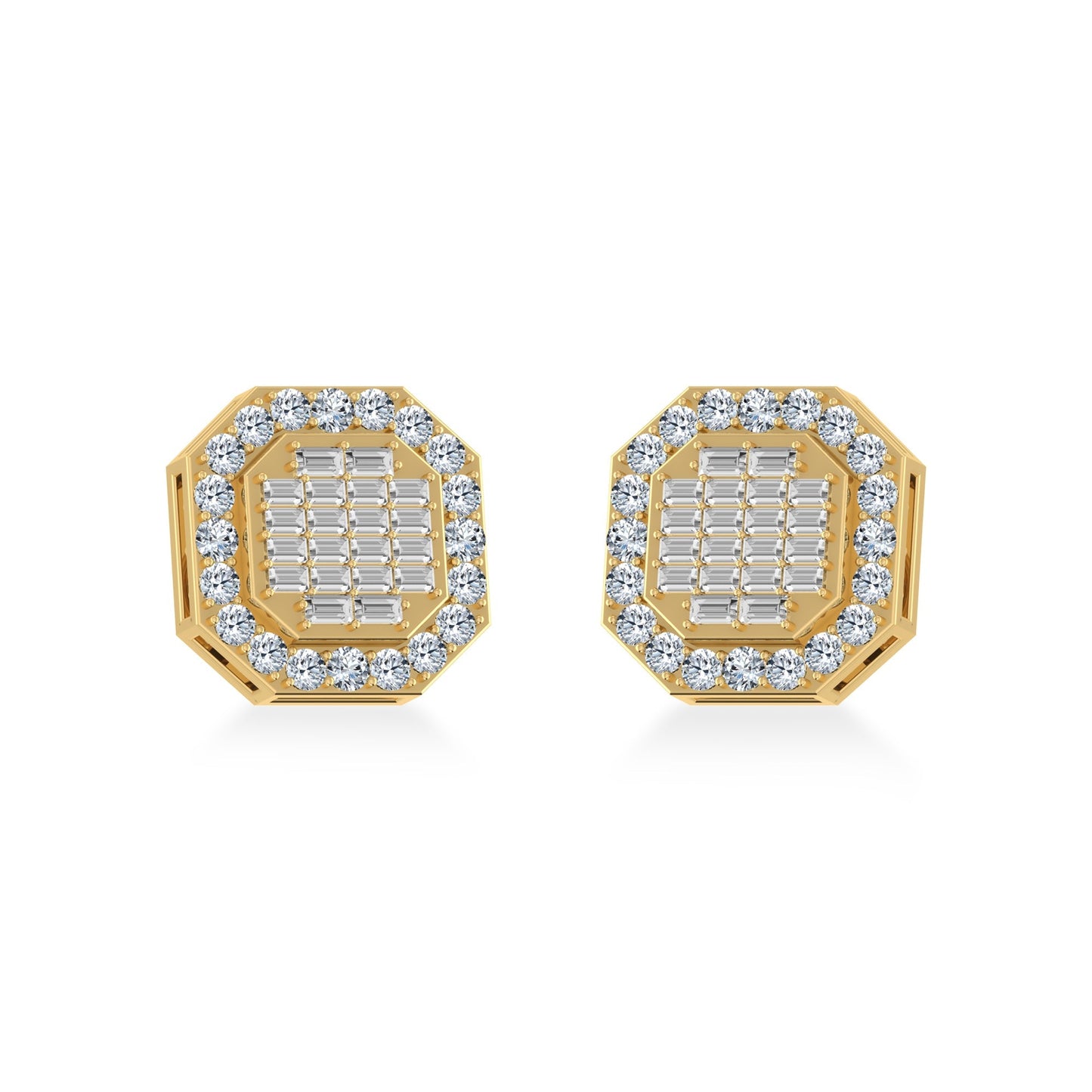 10K Yellow Gold Diamond Designer Stud Earrings 7/8 Ctw
