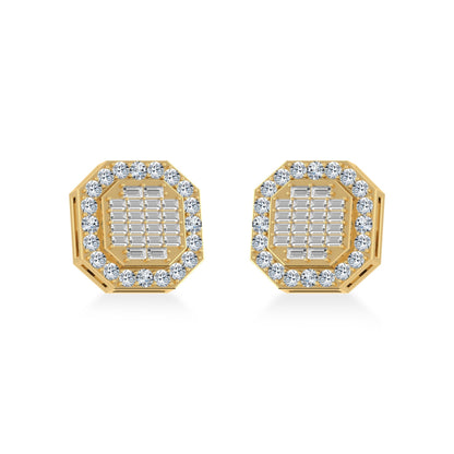 10K Yellow Gold Diamond Designer Stud Earrings 7/8 Ctw