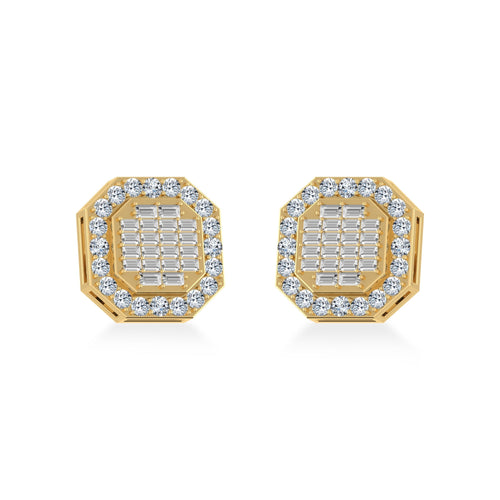 10K Yellow Gold Diamond Designer Stud Earrings 7/8 Ctw