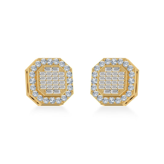 10K Yellow Gold Diamond Designer Stud Earrings 7/8 Ctw